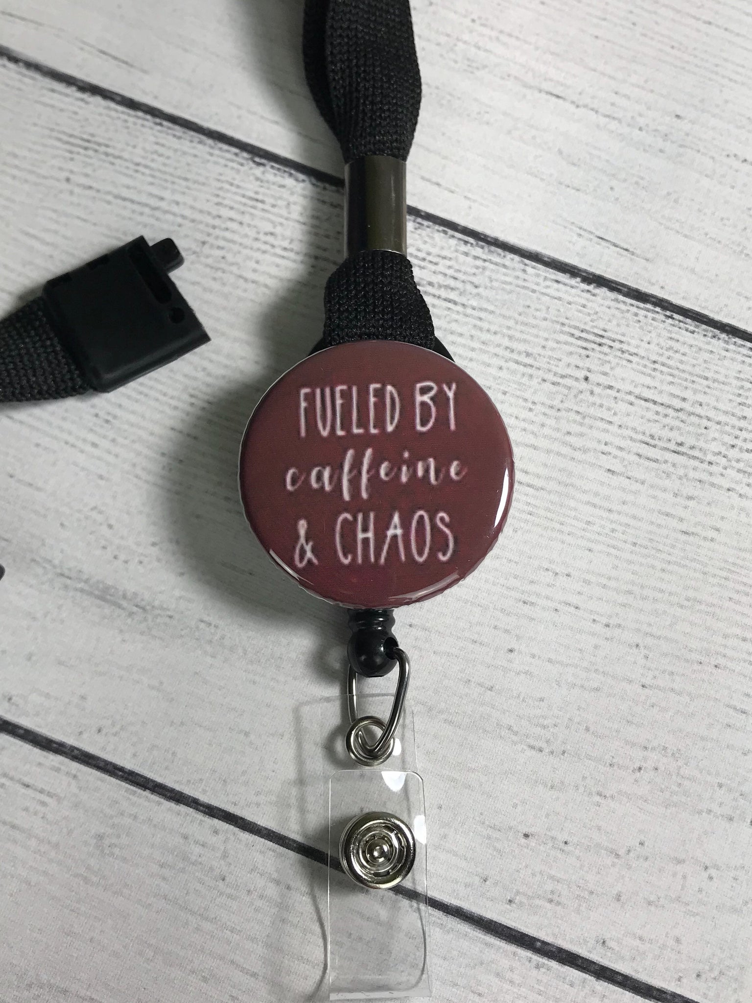 Chaos ~ Fueled By Caffeine ~ Funny Badge Reel ~ Cute Badge Reel