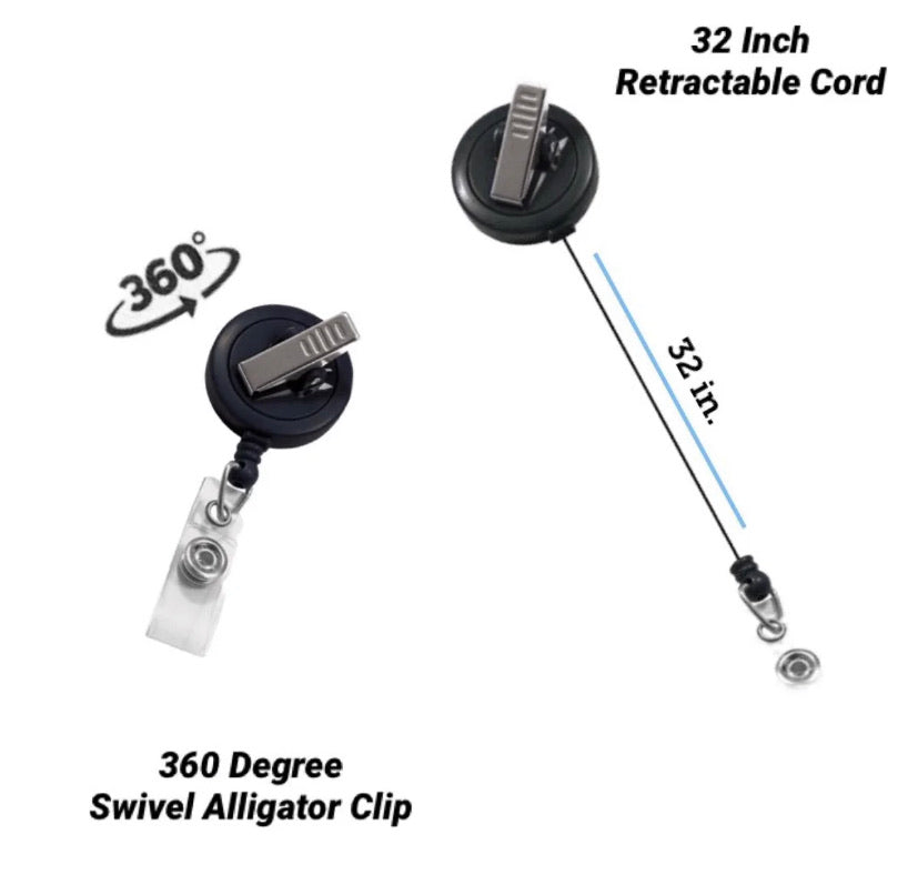 WIRESTER Retractable Badge Reels with Alligator Swivel Clip & Plastic Card  Holder Strap, Round ID Badge Holders for Students, Teachers, Office Workers  - Black Spot Cow Smile 