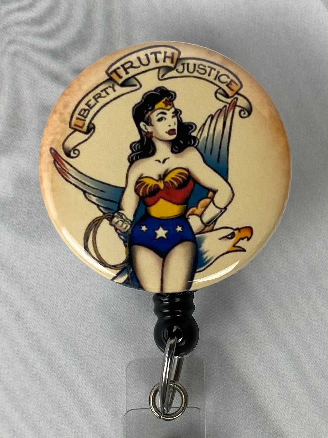Superhero Badge Reel ~ Pin Up Badge Reel ~ 50's Women