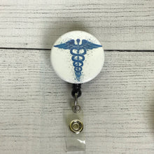 Load image into Gallery viewer, Nurse Badge Reel, Badge Reel, Breakaway Lanyard, ID holder, caduceus, medical symbol, Teacher Lanyard, ID badge, ID holder